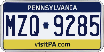 PA license plate MZQ9285