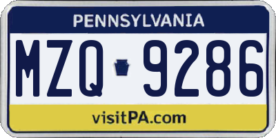 PA license plate MZQ9286