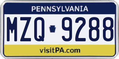 PA license plate MZQ9288