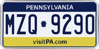 PA license plate MZQ9290