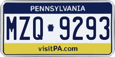 PA license plate MZQ9293