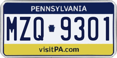 PA license plate MZQ9301