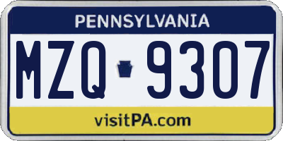 PA license plate MZQ9307