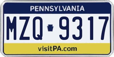 PA license plate MZQ9317