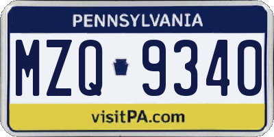 PA license plate MZQ9340