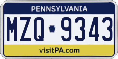PA license plate MZQ9343