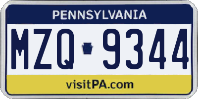 PA license plate MZQ9344