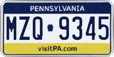 PA license plate MZQ9345