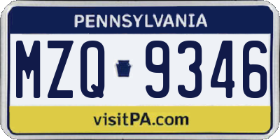 PA license plate MZQ9346