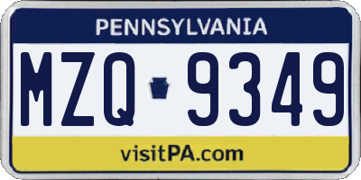 PA license plate MZQ9349