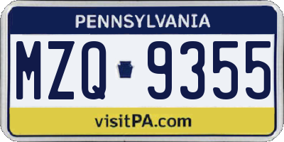PA license plate MZQ9355
