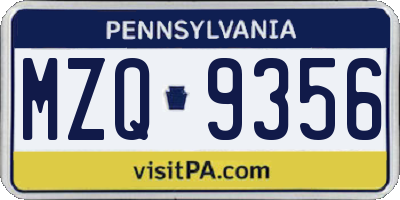 PA license plate MZQ9356