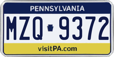 PA license plate MZQ9372