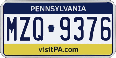 PA license plate MZQ9376