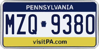 PA license plate MZQ9380