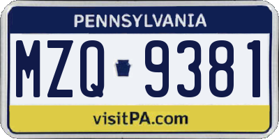 PA license plate MZQ9381