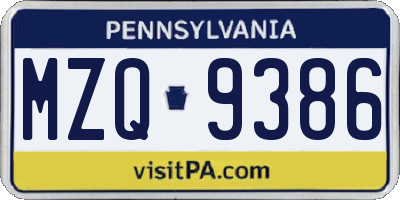 PA license plate MZQ9386
