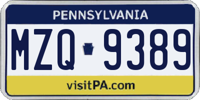 PA license plate MZQ9389