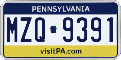 PA license plate MZQ9391