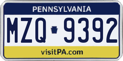 PA license plate MZQ9392