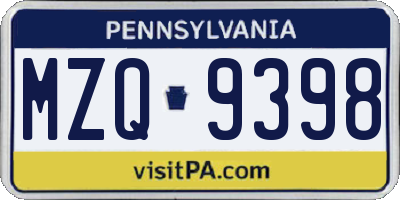 PA license plate MZQ9398