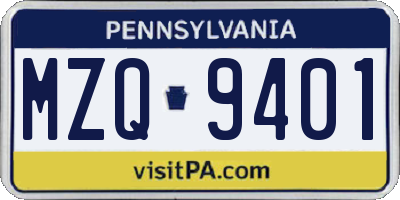 PA license plate MZQ9401