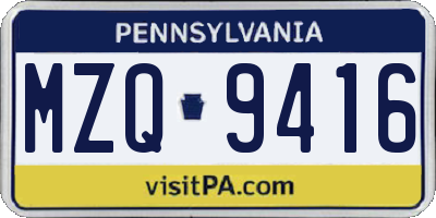 PA license plate MZQ9416