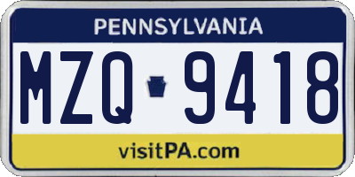 PA license plate MZQ9418