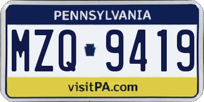 PA license plate MZQ9419