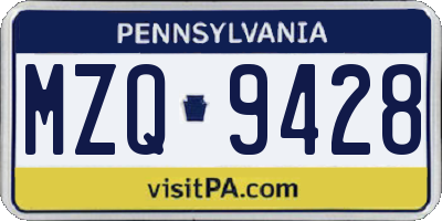 PA license plate MZQ9428