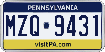 PA license plate MZQ9431