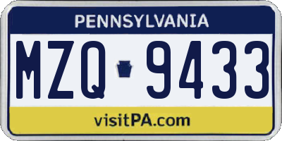 PA license plate MZQ9433