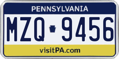 PA license plate MZQ9456
