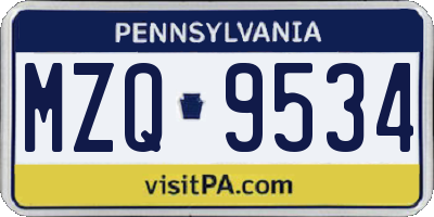 PA license plate MZQ9534