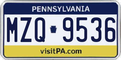 PA license plate MZQ9536