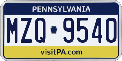 PA license plate MZQ9540