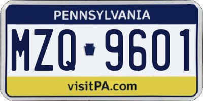 PA license plate MZQ9601