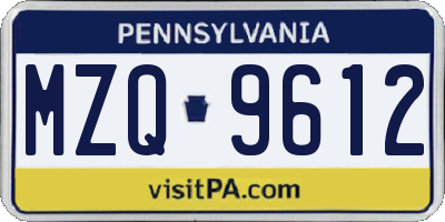 PA license plate MZQ9612