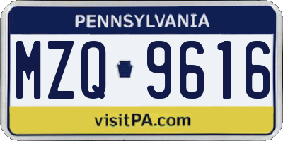 PA license plate MZQ9616