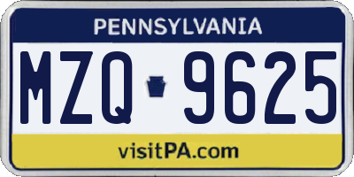 PA license plate MZQ9625