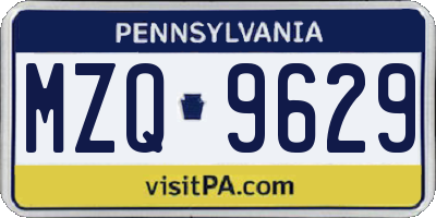 PA license plate MZQ9629