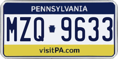 PA license plate MZQ9633