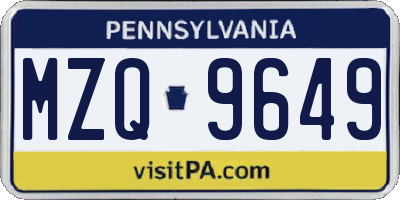 PA license plate MZQ9649