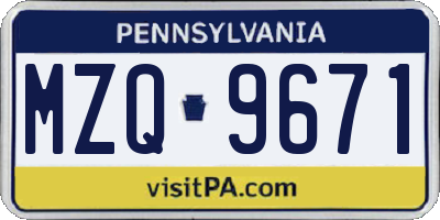 PA license plate MZQ9671