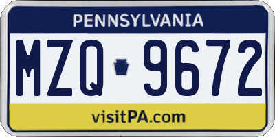 PA license plate MZQ9672