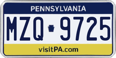 PA license plate MZQ9725