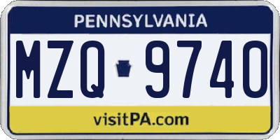 PA license plate MZQ9740