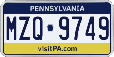 PA license plate MZQ9749