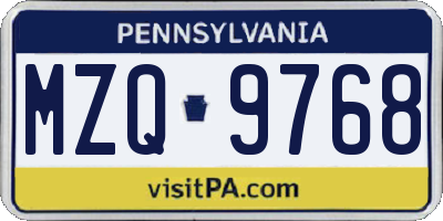 PA license plate MZQ9768