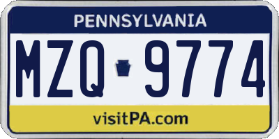 PA license plate MZQ9774